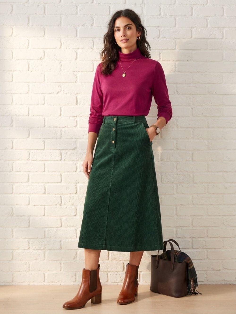 L.L. Bean Pima Cotton Turtleneck Top Berry Magenta Large Fall Fashion